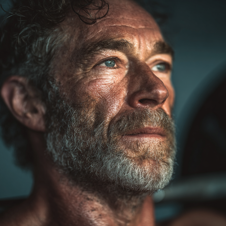 Чоловік у спортзалі демонструє силу та впевненість